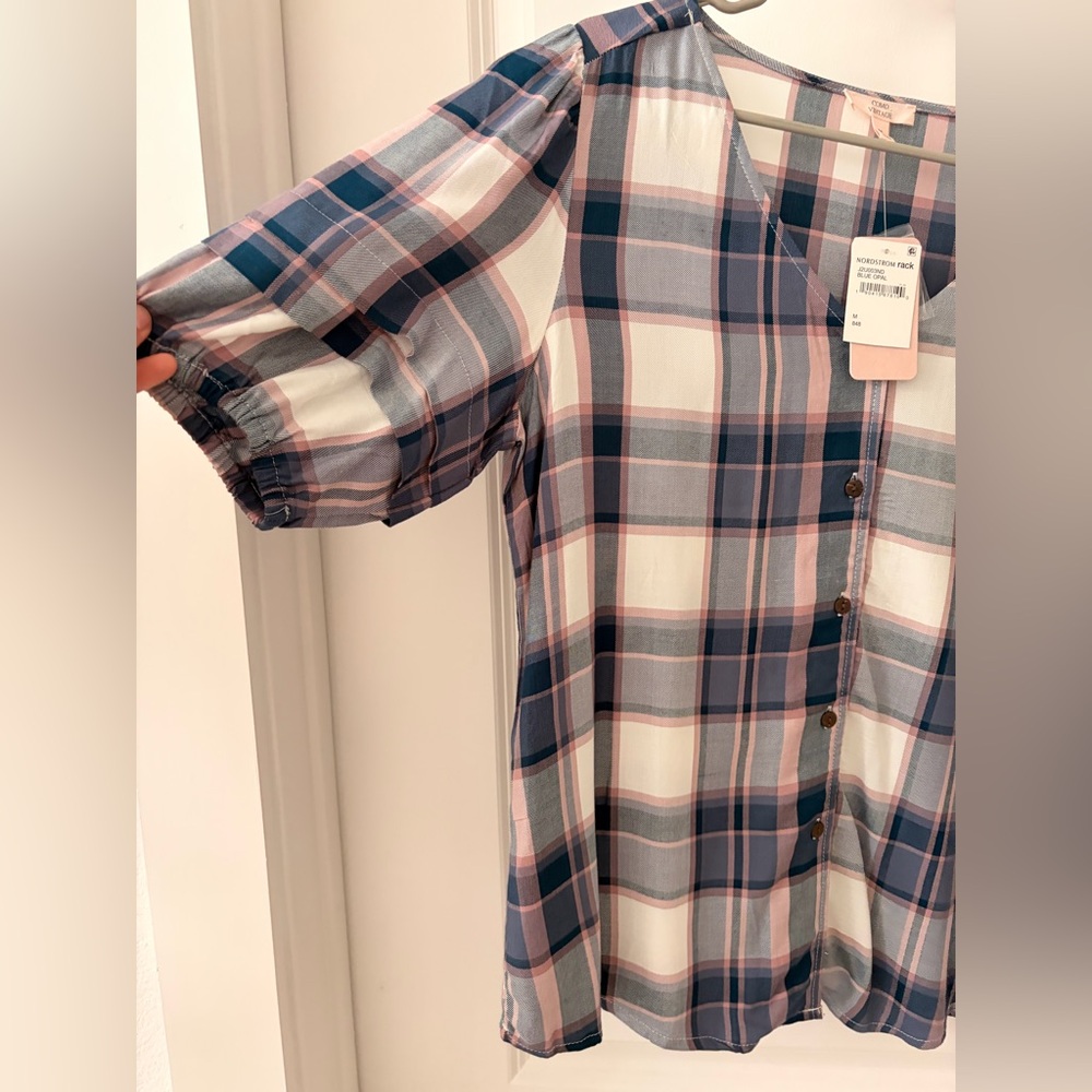 Como Vintage Blue and Pink Plaid Button-Down Shirt - Picture 2 of 8